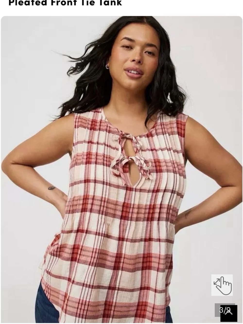 Torrid NWT Cream and Red Plaid Lace-Up Sleeveless Blouse